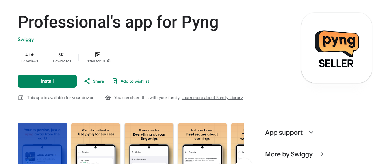 Professional's app for Pyng