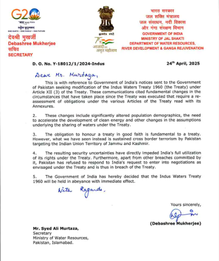 Letter sent by India to Pakistan...