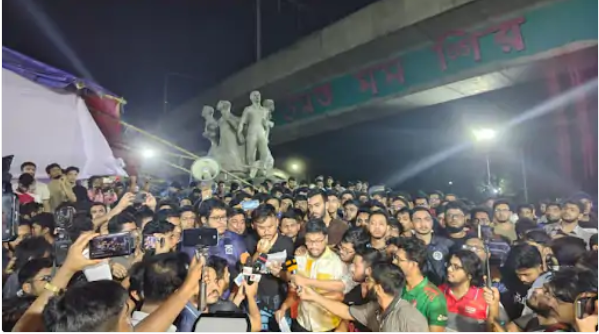 Protests took place on Saturday near the Raju Memorial statue on the Dhaka University campus.
