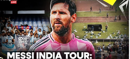 Lionel Messi Kolkata visit, waving to fans, open car parade India.